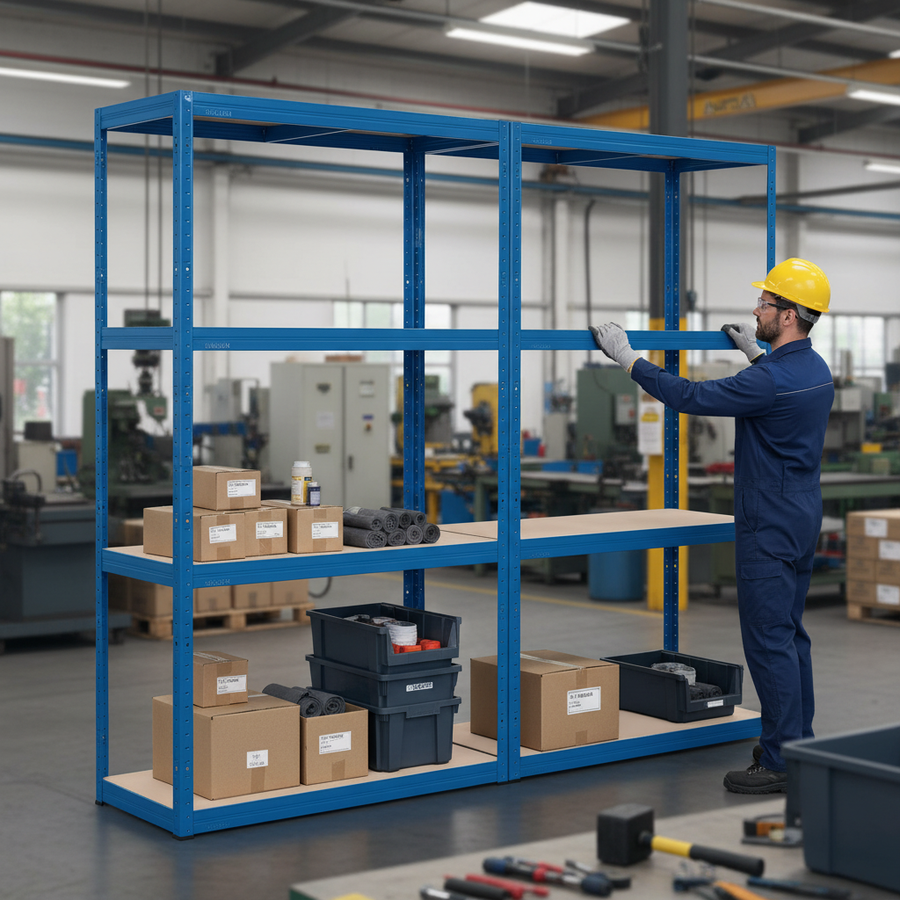 Premium Industrial Shelving - 1600mm High - Supports 200/280kg - Blue - Front view