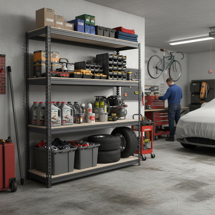 Premium Heavy Duty Garage Shelving - 1800mm High - 500kg Capacity - Grey - Side view