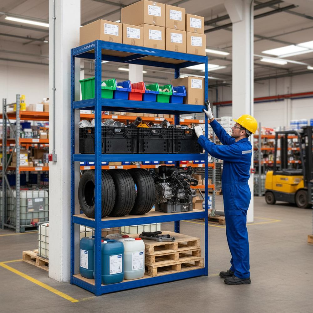 Heavy Duty Shelving Unit - 1800mm High - 200/280kg Capacity - Blue - Side view