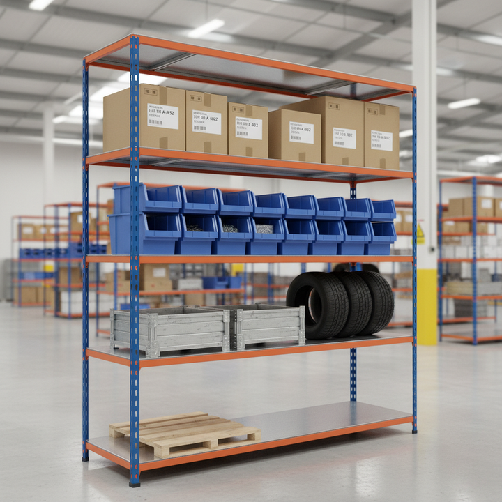 Heavy Duty Industrial Shelving Unit - 3050mm High - 340kg Capacity - Steel - Blue & Orange - Front view