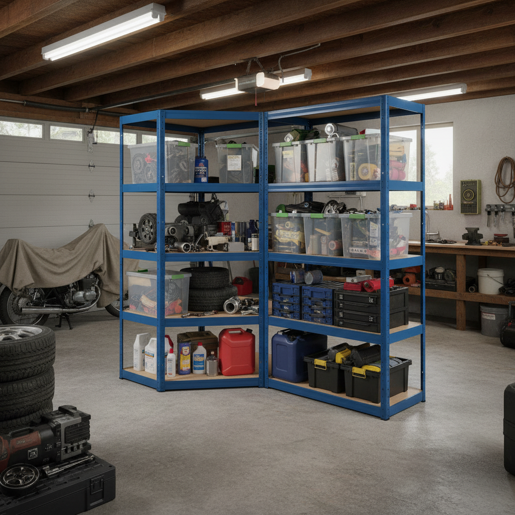 Heavy Duty Corner Garage Shelving Unit - 1800mm High - 200/280kg Capacity - Side view
