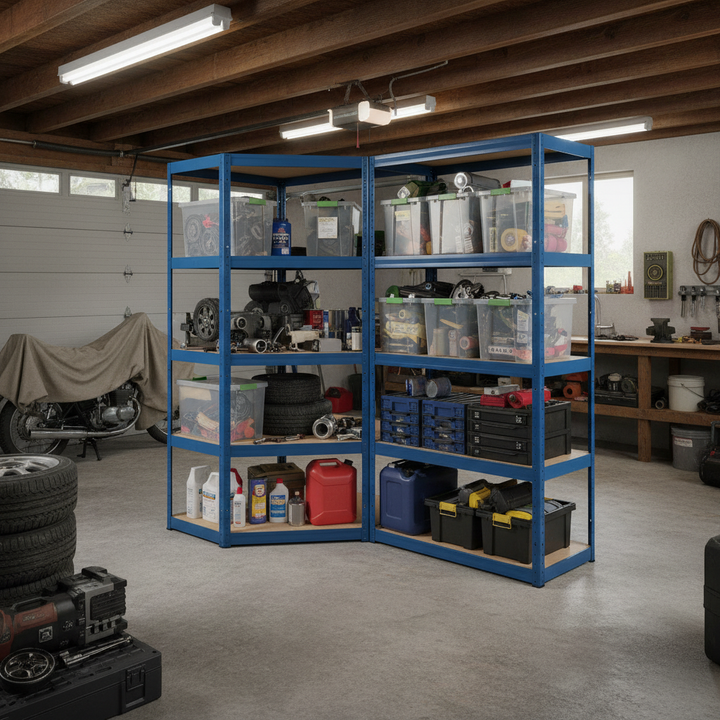 Heavy Duty Corner Garage Shelving Unit - 1800mm High - 200/280kg Capacity - Side view