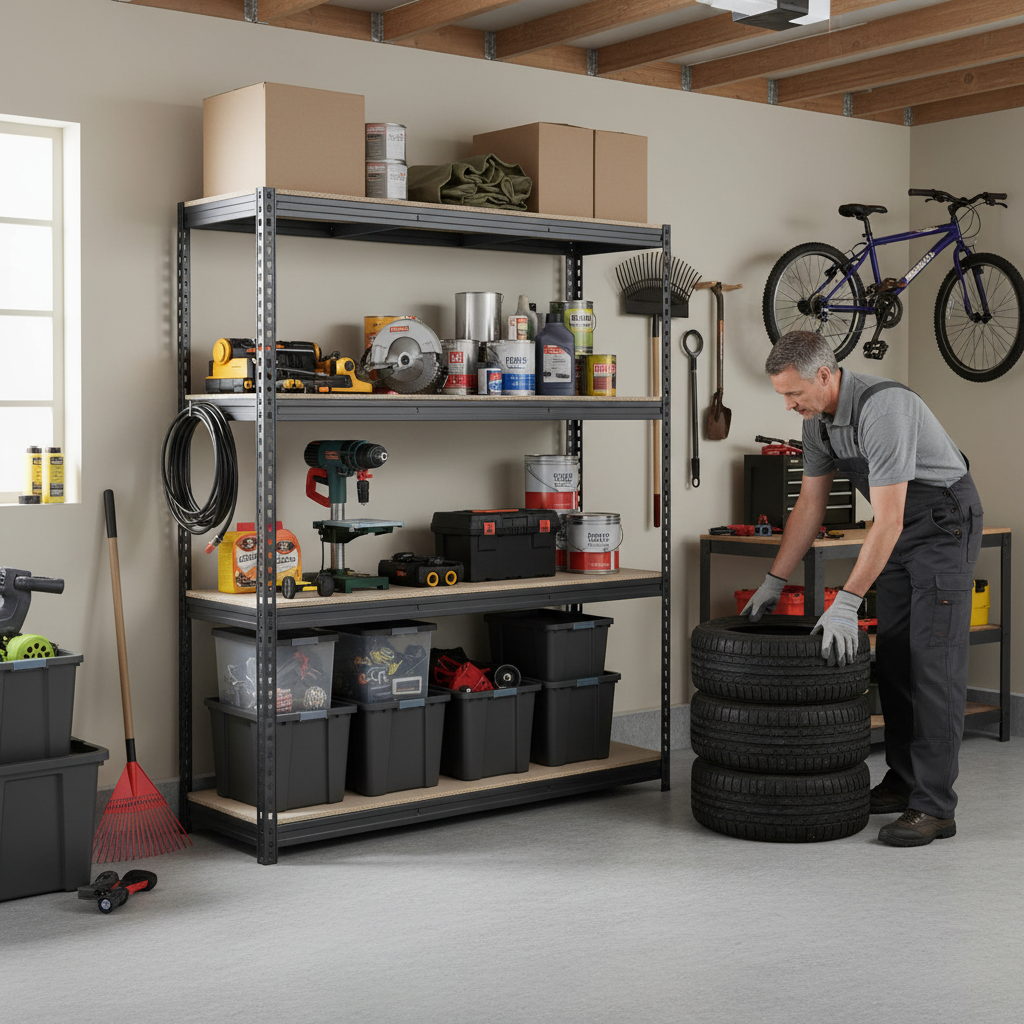 Heavy Duty Garage Shelving - 1600mm High - 500kg Capacity - Grey - Side view