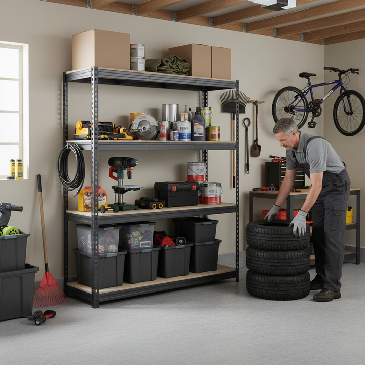Heavy Duty Garage Shelving - 1600mm High - 500kg Capacity - Grey - Side view