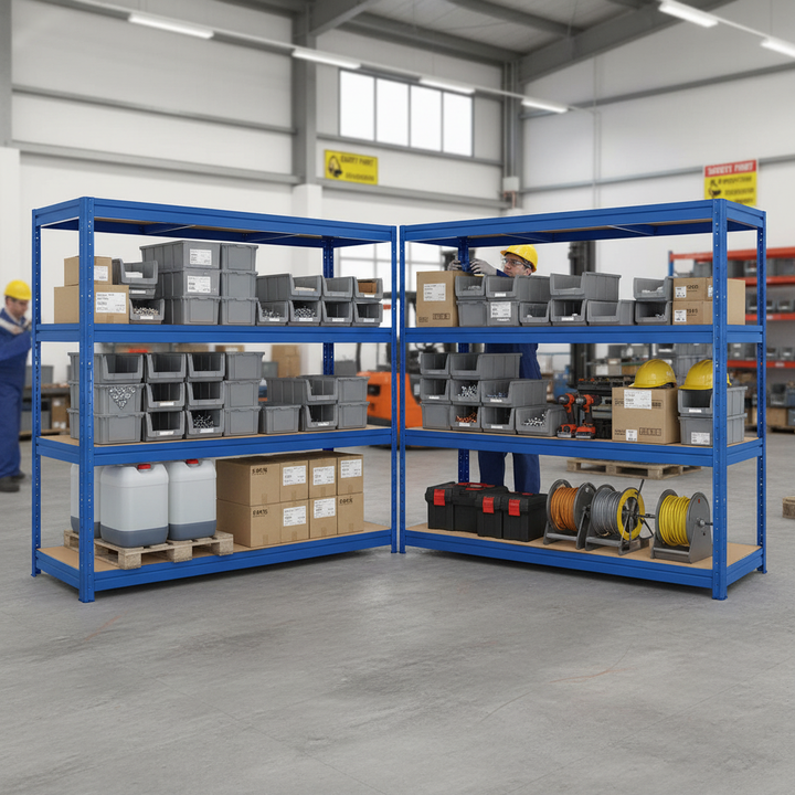 Premium Industrial Shelving - 1770mm High - Up to 600kg Load Capacity - Blue - Front view
