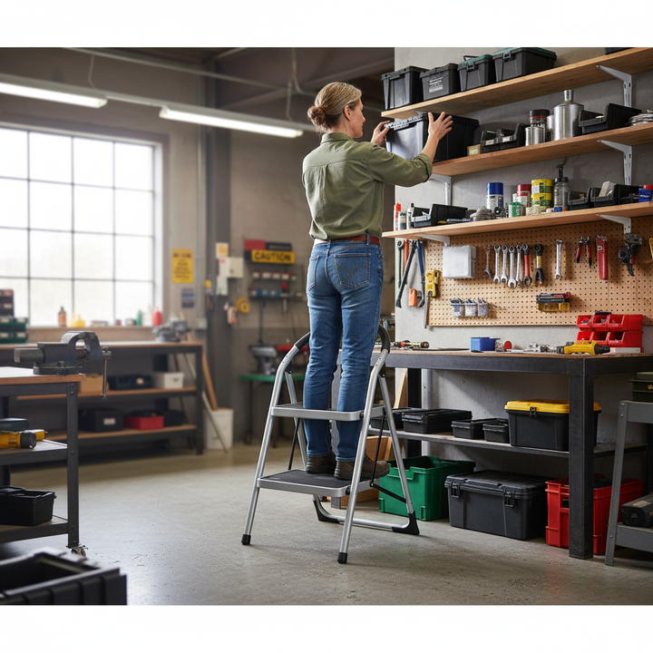 Premium Folding Step Ladder - 2 Tread for Safe Access - Side view