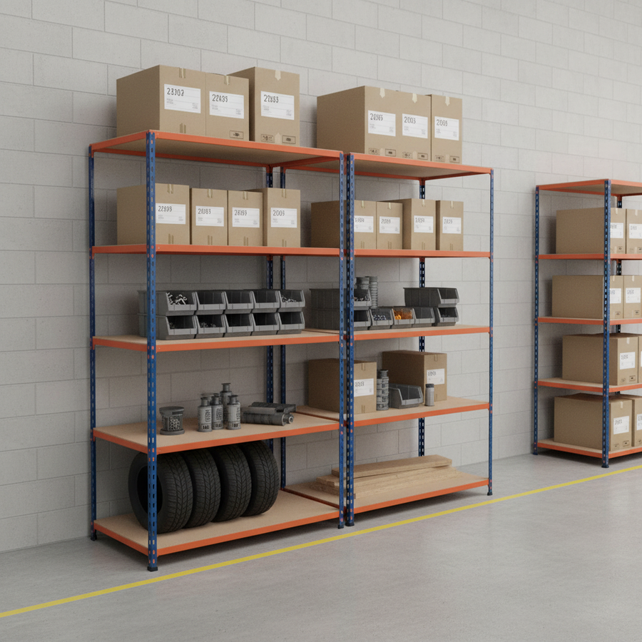 Premium Industrial Shelving - 1830mm High - 200kg Load Capacity - Chipboard - Front view