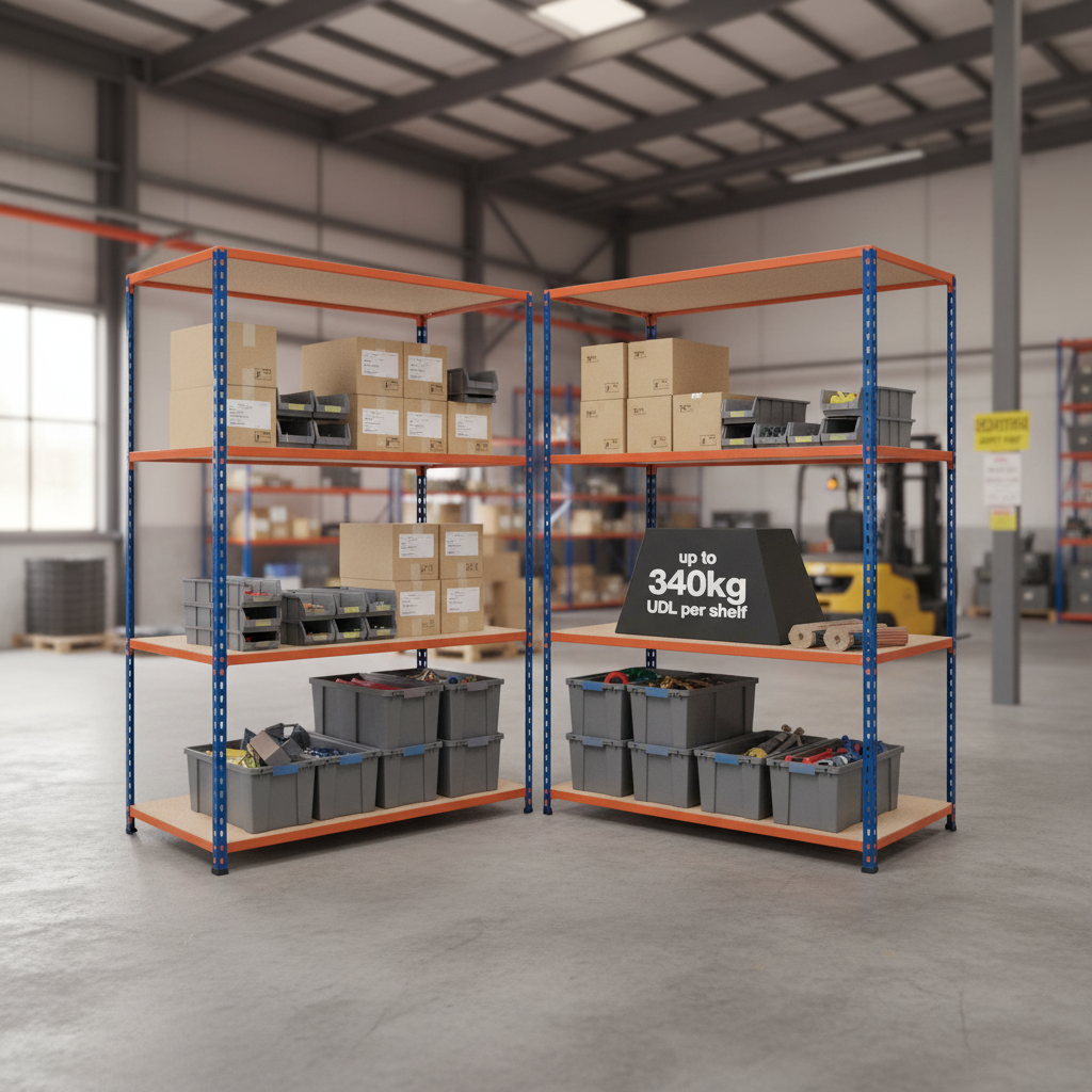 Premium Industrial Shelving - 2440mm High - 340kg Capacity - Chipboard - Front view