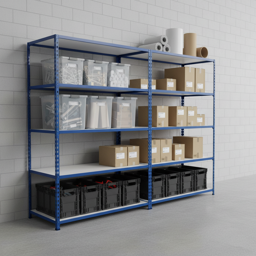 Premium Industrial Shelving - 2440mm High - 200kg Capacity - Melamine - Blue Finish - Front view