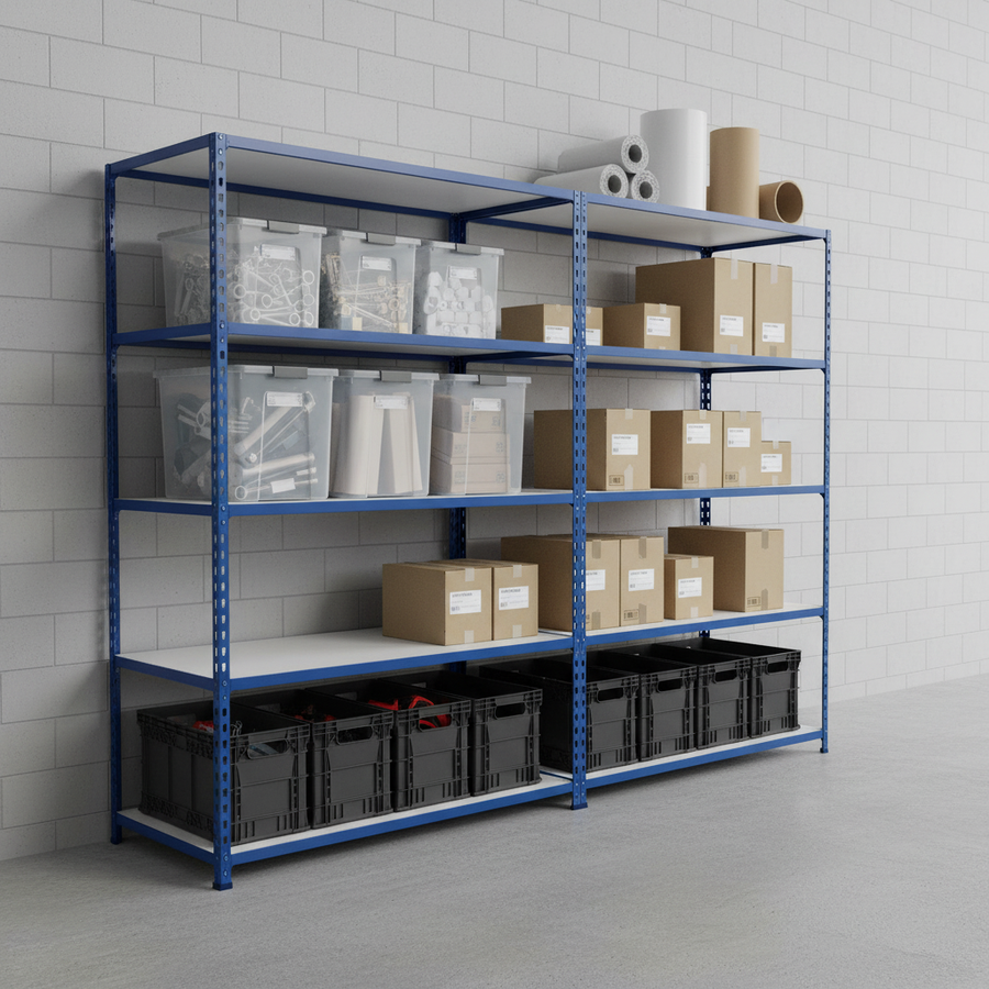 Premium Industrial Shelving - 2440mm High - 200kg Capacity - Melamine - Blue Finish - Front view