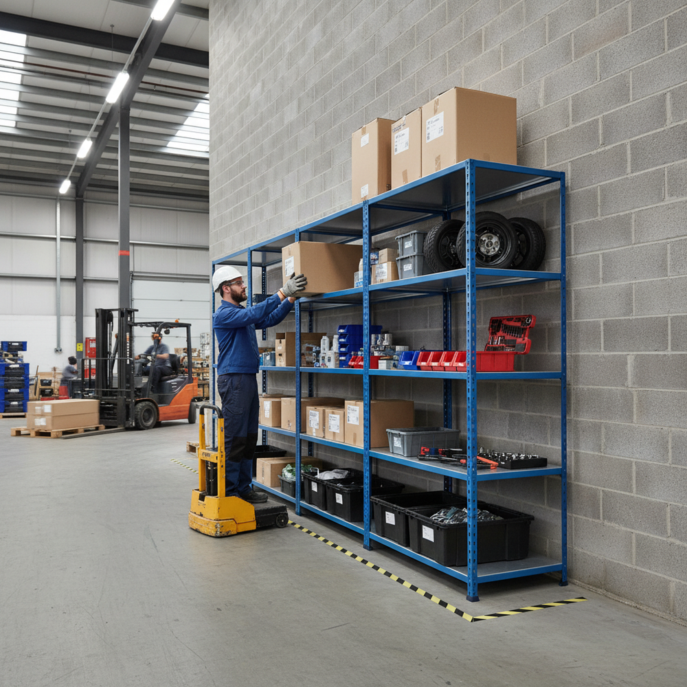 Heavy Duty Industrial Shelving - 1830mm High - 200kg Capacity - Steel - Blue - Side view