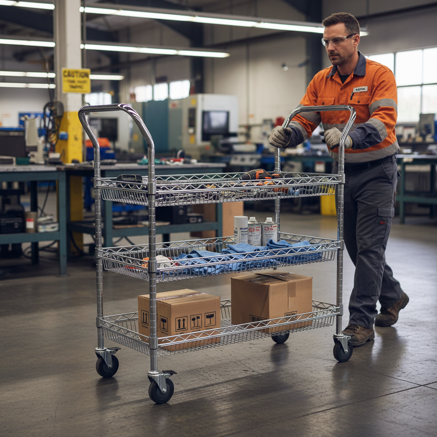 Premium Chrome Wire Basket Trolley - 3 Levels for Versatile Storage - Front view