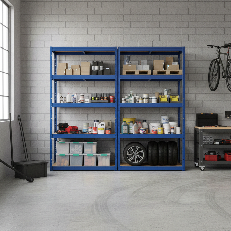 Premium Garage Shelving - 1800mm High - 200/280kg Capacity - Blue - Front view