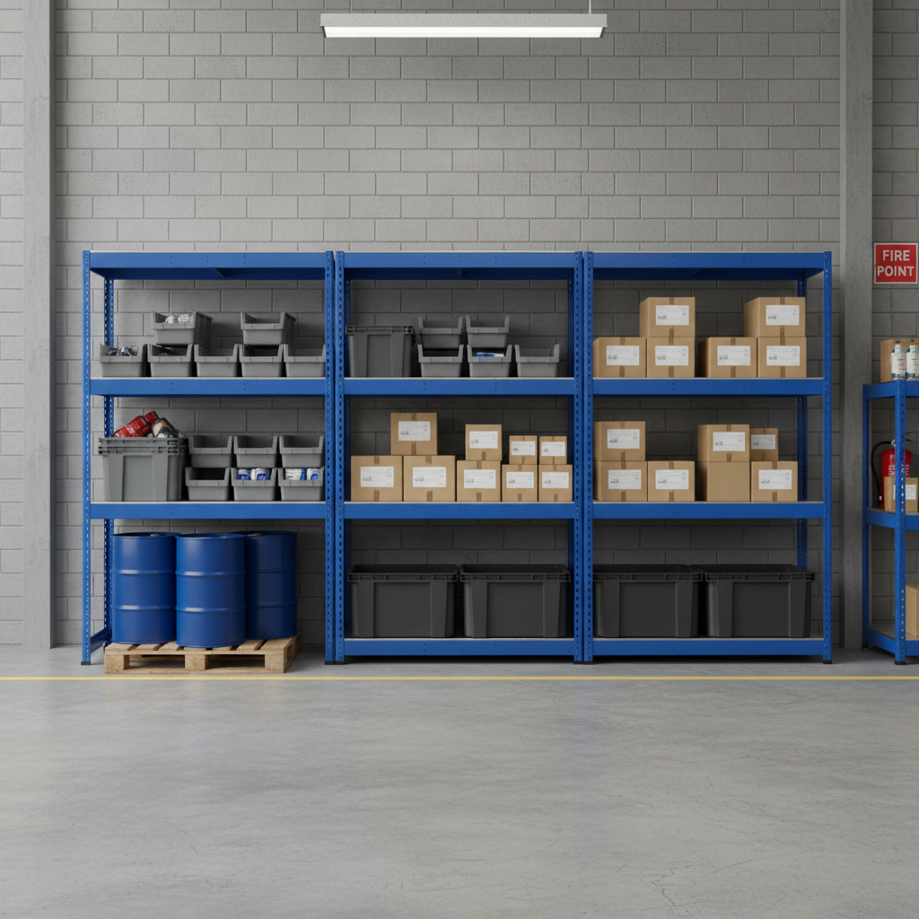Premium 3x Industrial Shelving - 2440mm High - 400kg Capacity - Steel - Blue - Front view