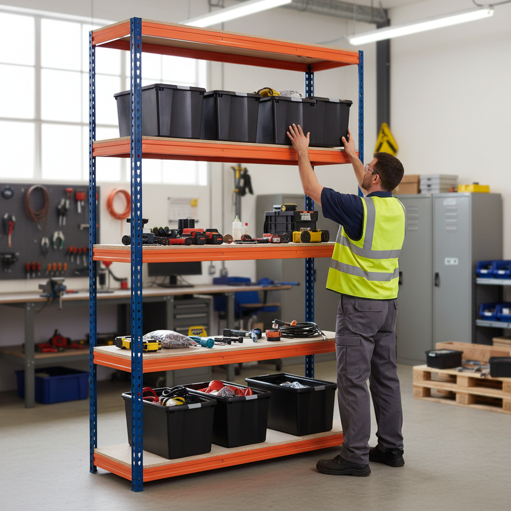 Premium Heavy Duty Shelving - 2000mm High with 8x 62L Plastic Storage Boxes - Front view