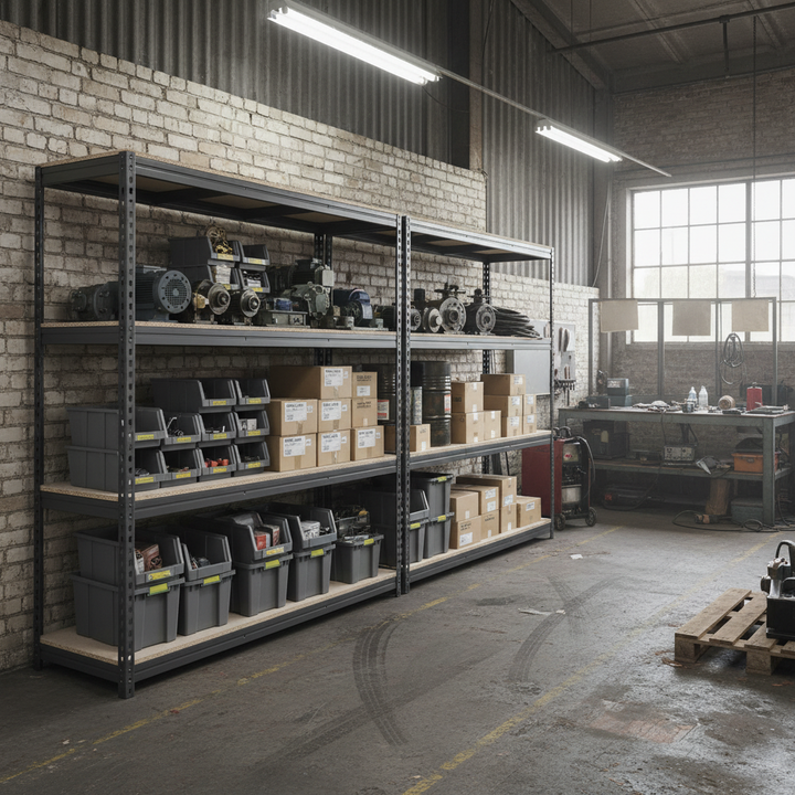 Heavy Duty Industrial Shelving - 1600mm High - 500kg Load Capacity - Grey - Front view