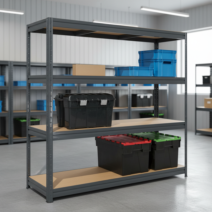 Premium Heavy Duty Industrial Shelving - 1770mm High - Up to 600kg - Grey - Front view