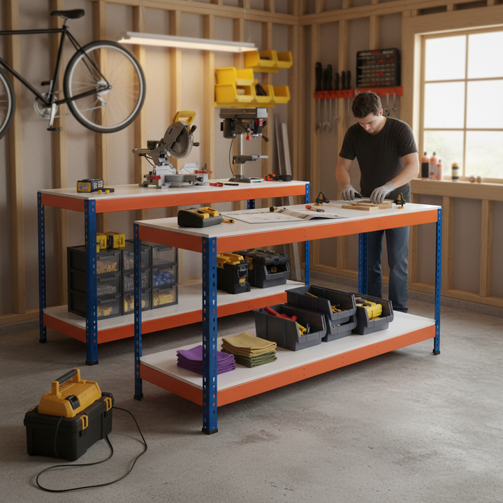 Heavy Duty Workbenches - 915mm High - 400kg Capacity - Melamine Finish - Side view