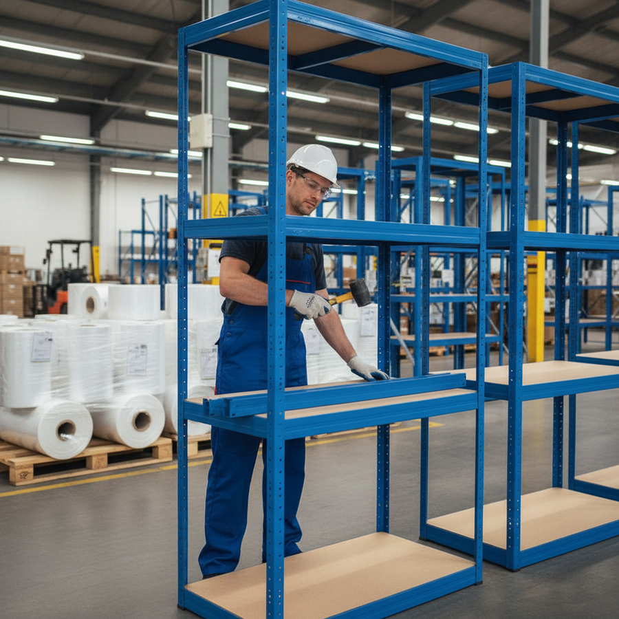 4x Heavy Duty Shelving - 1600mm High - 200/280kg Capacity - Blue - Front view