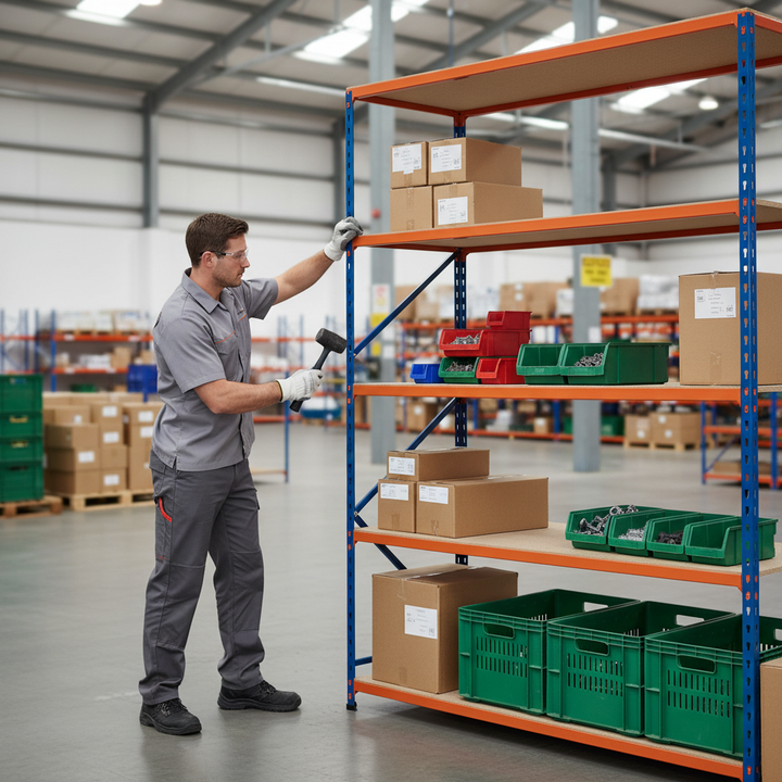 High-Performance Industrial Shelving - 3050mm High - 340kg Capacity - Chipboard - Blue & Orange - Front view