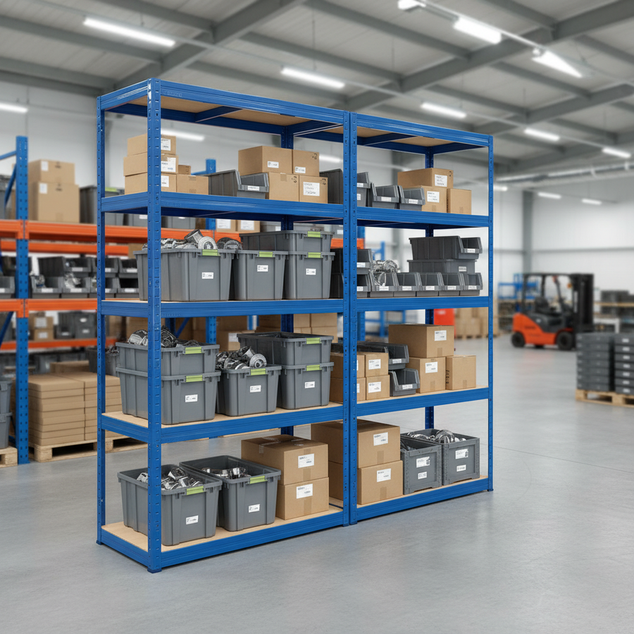 2x Premium Heavy Duty Shelving Units - 2130mm High - 200/280kg Capacity - Front view
