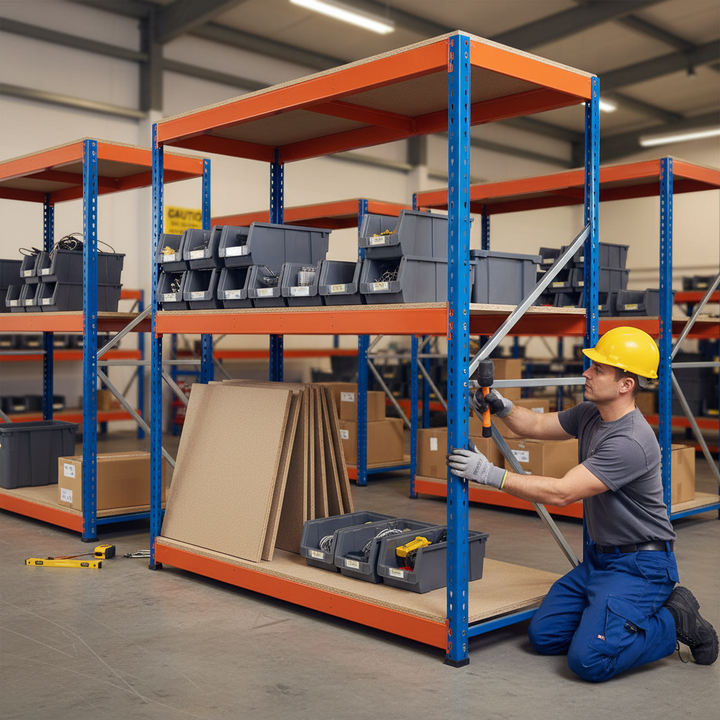Premium Heavy Duty Industrial Shelving - 2440mm High - 400kg Capacity - Chipboard - Front view