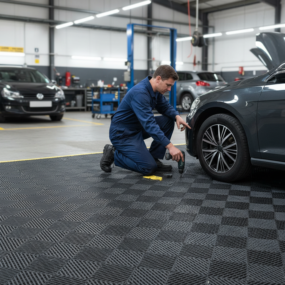 Premium Garage Floor Tiles Kit - Coin Pattern for Heavy Duty Use - Side view