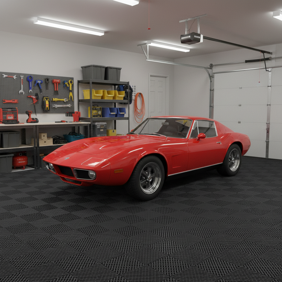Heavy Duty Garage Floor Tiles with Checker Plate Surface - Front view