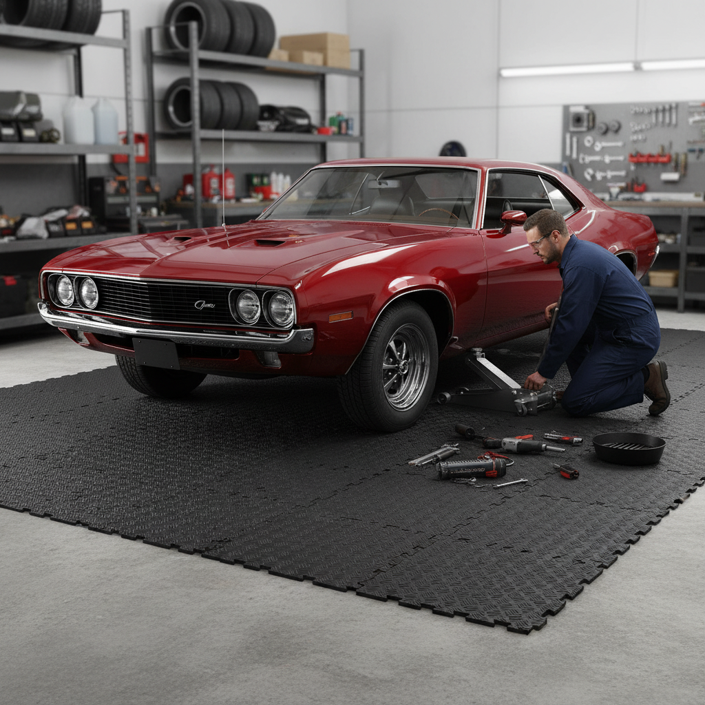 Heavy Duty Garage Floor Tiles with Tread Plate Surface - Side view