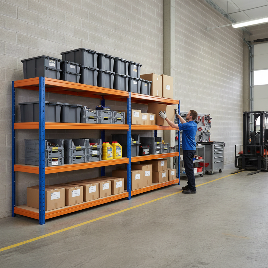 4x Premium Heavy Duty Garage Shelving - 1770mm High - Up to 600kg Capacity - Front view