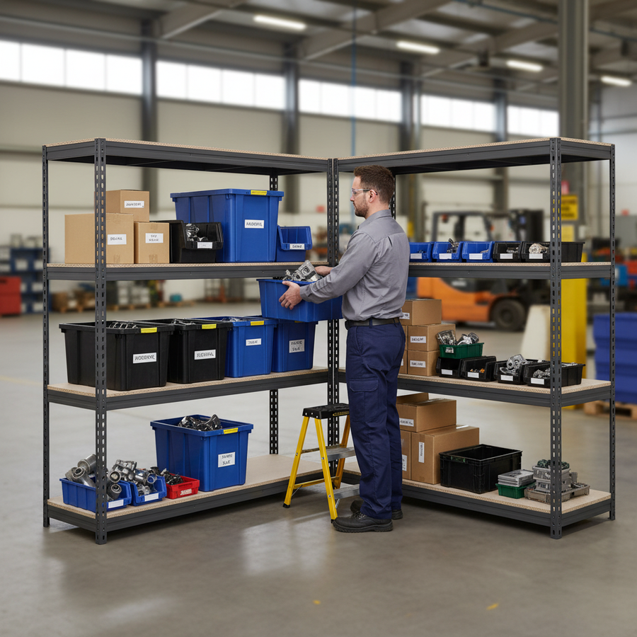 3x Heavy Duty Industrial Shelving - 2000mm High - 500kg Capacity - Grey - Front view