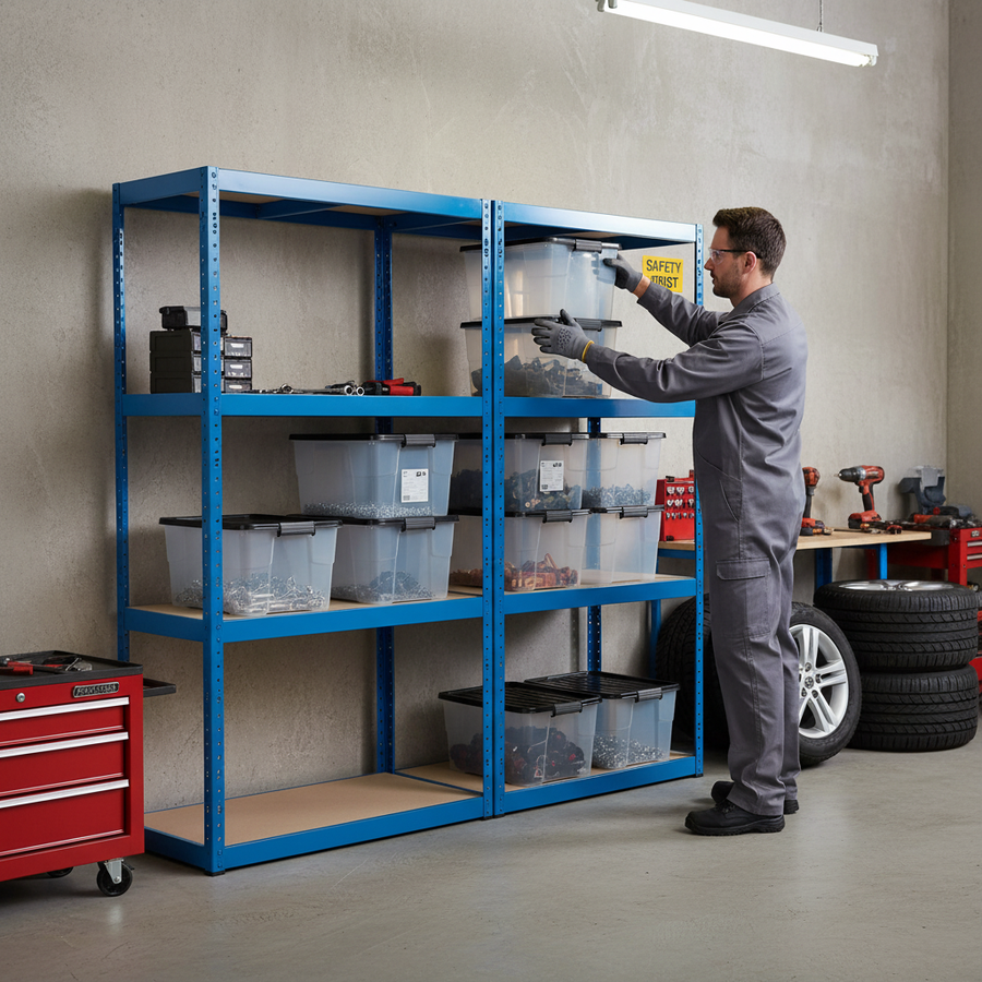 Heavy Duty Shelving Units - 1600mm High with Storage Boxes - Front view
