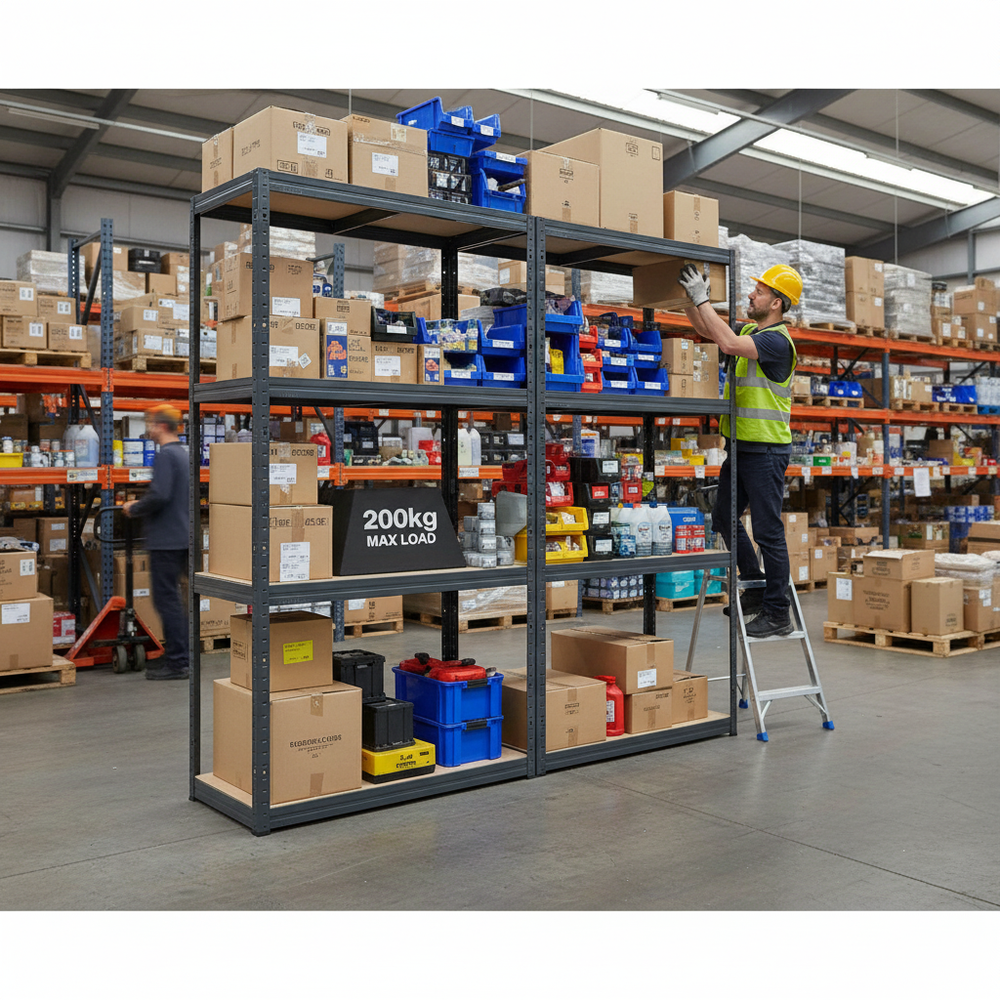 Premium Industrial Shelving Unit - 1600mm High - 200kg Capacity - Grey - Side view