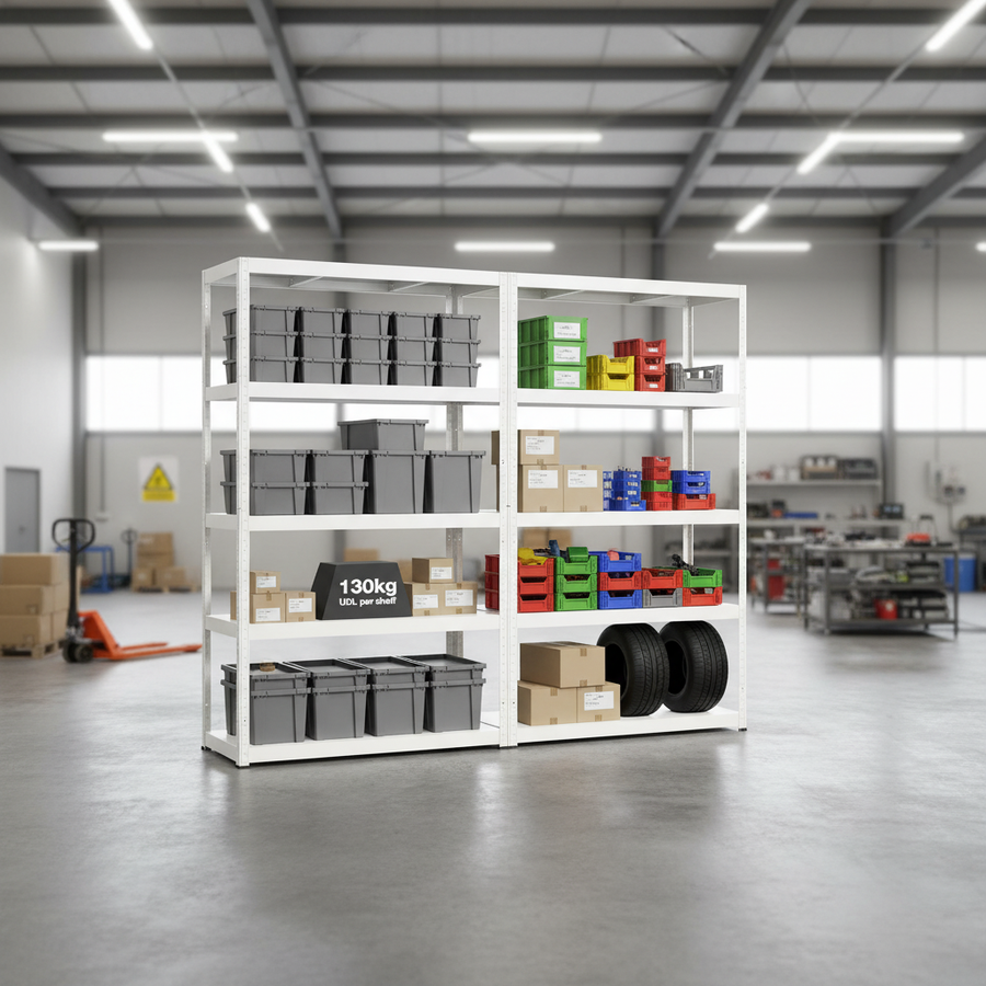 Heavy Duty Metal Garage Shelving - 1800mm High - Holds 90/130kg - Front view
