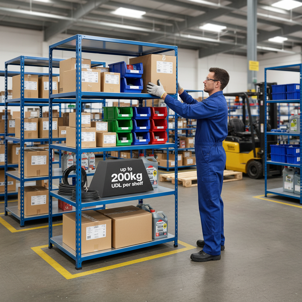 Heavy Duty Industrial Shelving - 2440mm High - 200kg Capacity - Steel - Side view