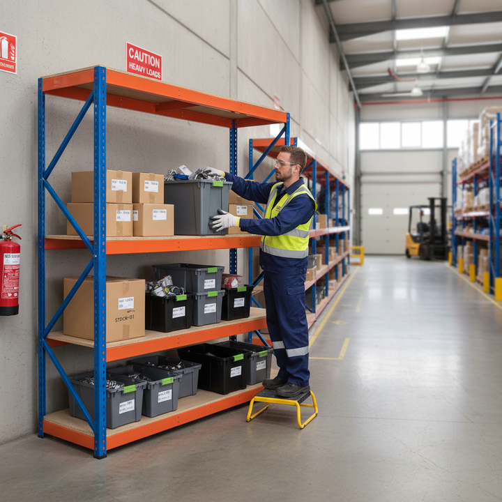 Premium Heavy Duty Industrial Shelving - 2440mm High - 400kg Capacity - Chipboard Design - Front view