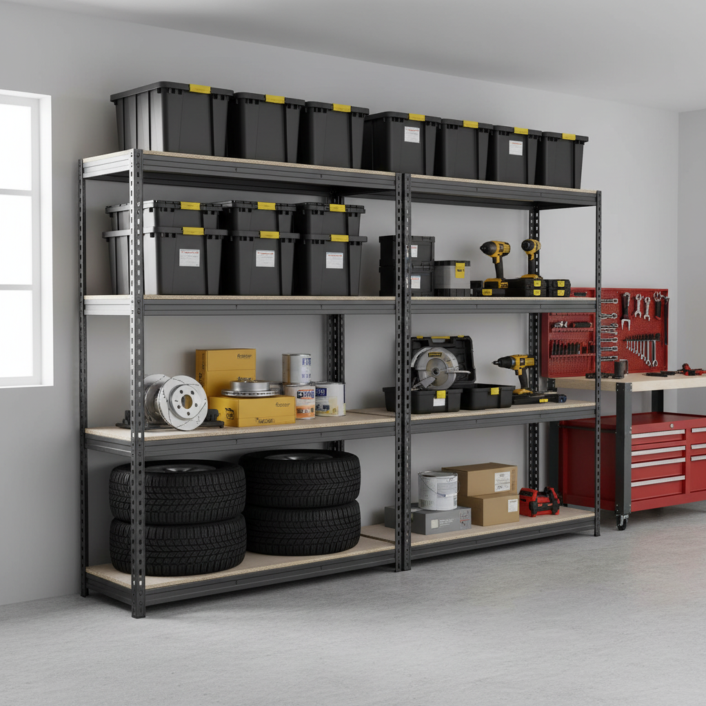 Heavy Duty Garage Shelving - 1800mm High - 500kg Capacity - Grey - Front view
