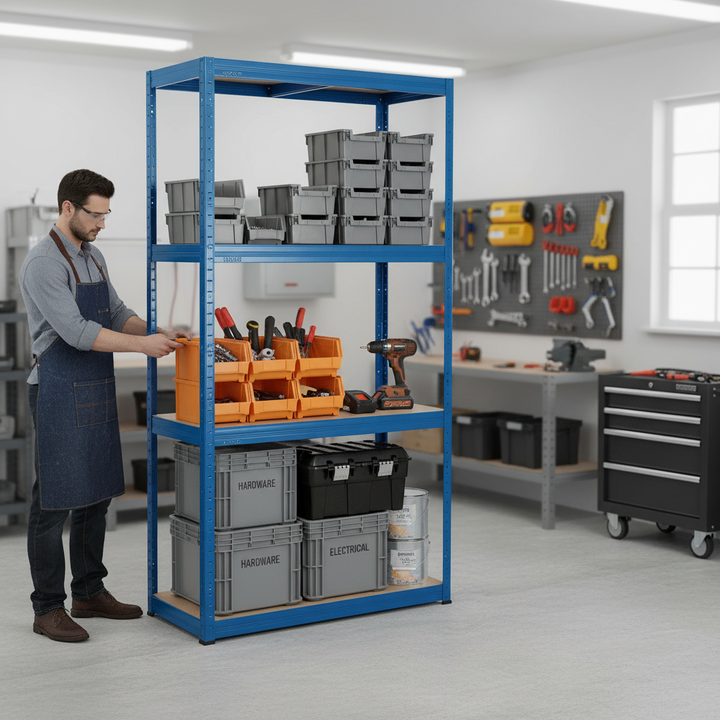 Heavy Duty Shelving - 1600mm High - 200/280kg Capacity - Blue Finish - Side view