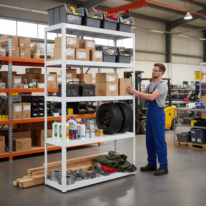 Heavy Duty Metal Shed Shelving - 1800mm High - 90/130kg Capacity - White - Side view