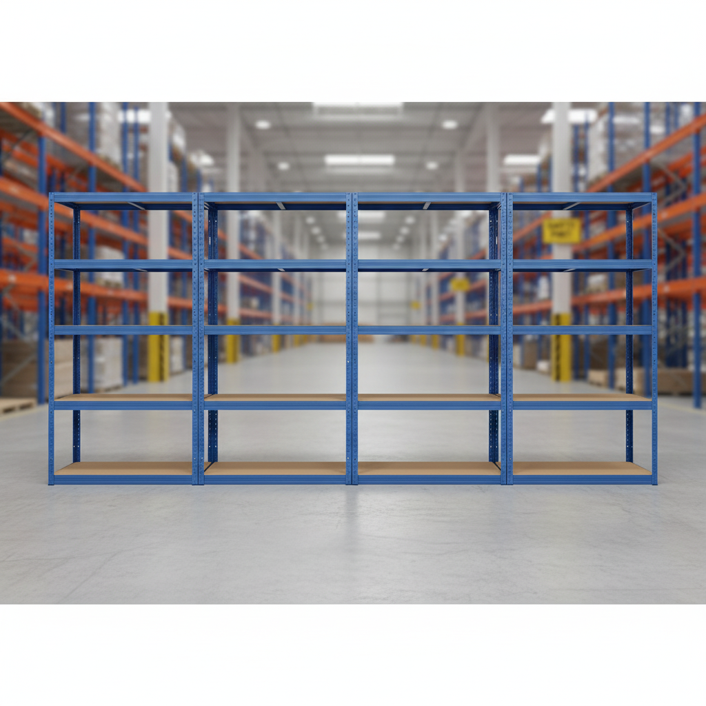 Pack of 4 Heavy Duty Industrial Shelving Units - 2130mm High - 200/280kg Capacity - Front view