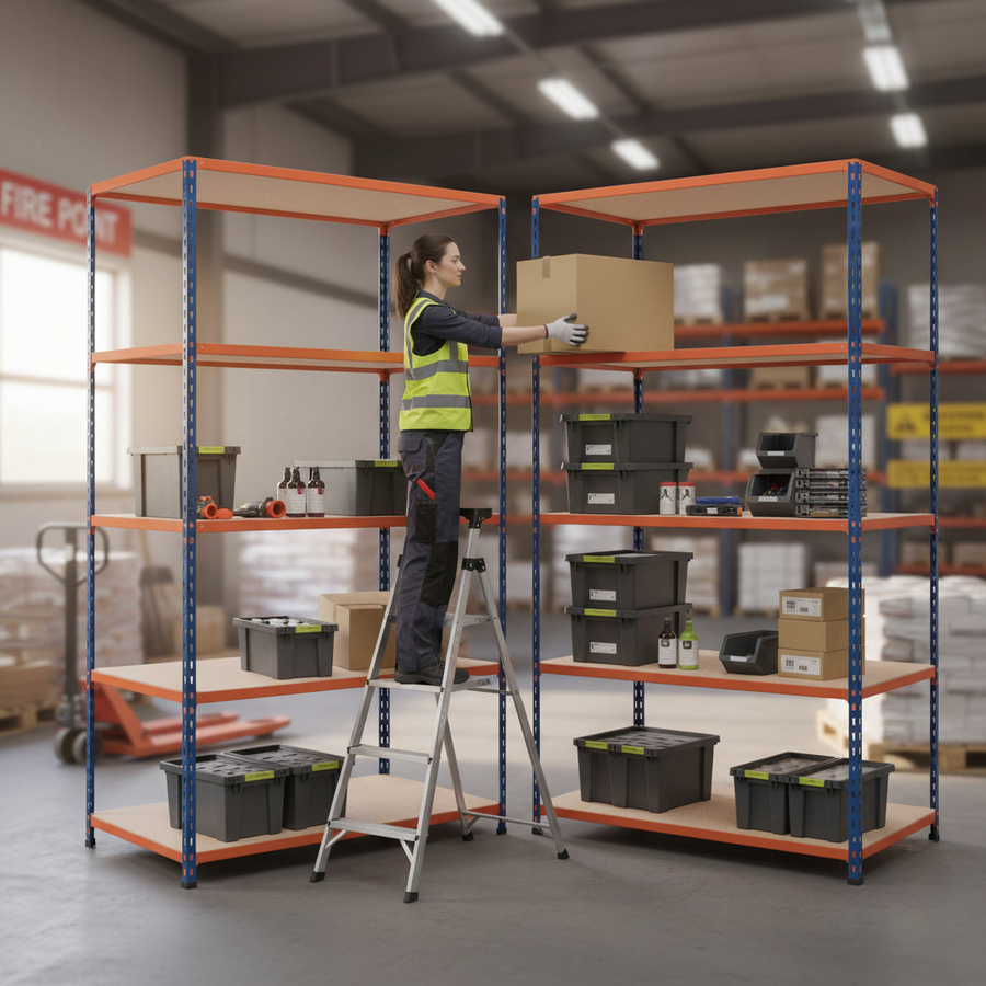 Premium Industrial Shelving - 2440mm High - 200kg Capacity - Chipboard - Front view