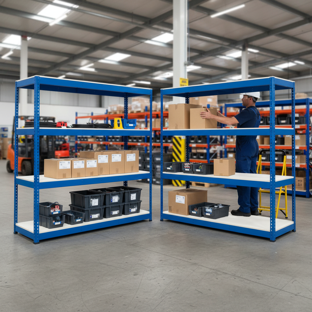 Heavy Duty Industrial Shelving - 1980mm High - 400kg Capacity - Melamine - Blue - Side view