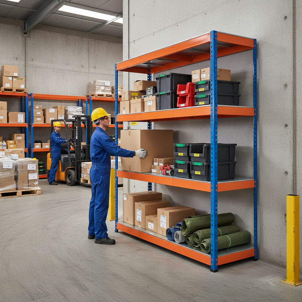 Premium Heavy Duty Industrial Shelving - 1677mm High - 400kg Capacity - Steel - Blue & Orange - Side view