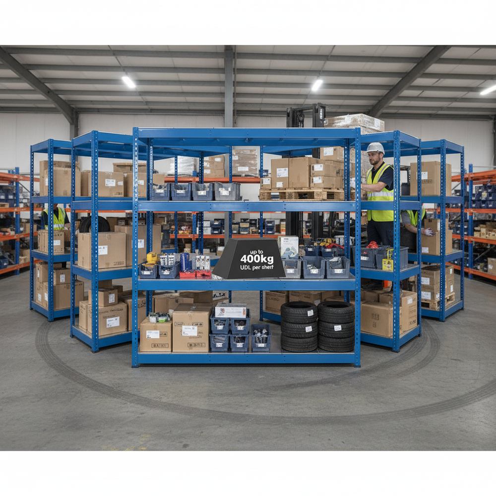 Premium Heavy Duty Steel Shelving - 2440mm High - 400kg Capacity - Side view