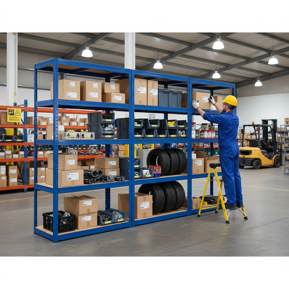 Premium Heavy Duty Shelving - 1800mm High - 200/280kg Load Capacity - Blue - Side view