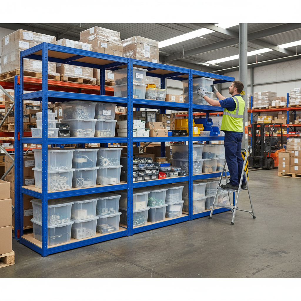 Premium Heavy Duty Shelving Unit - 1800mm High with 8x 60L Storage Boxes - Side view
