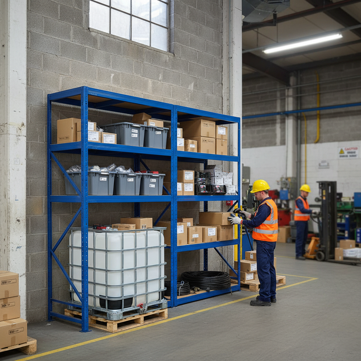 Premium Industrial Shelving Units - 2130mm High - 200/280kg Capacity - Blue Finish - Front view