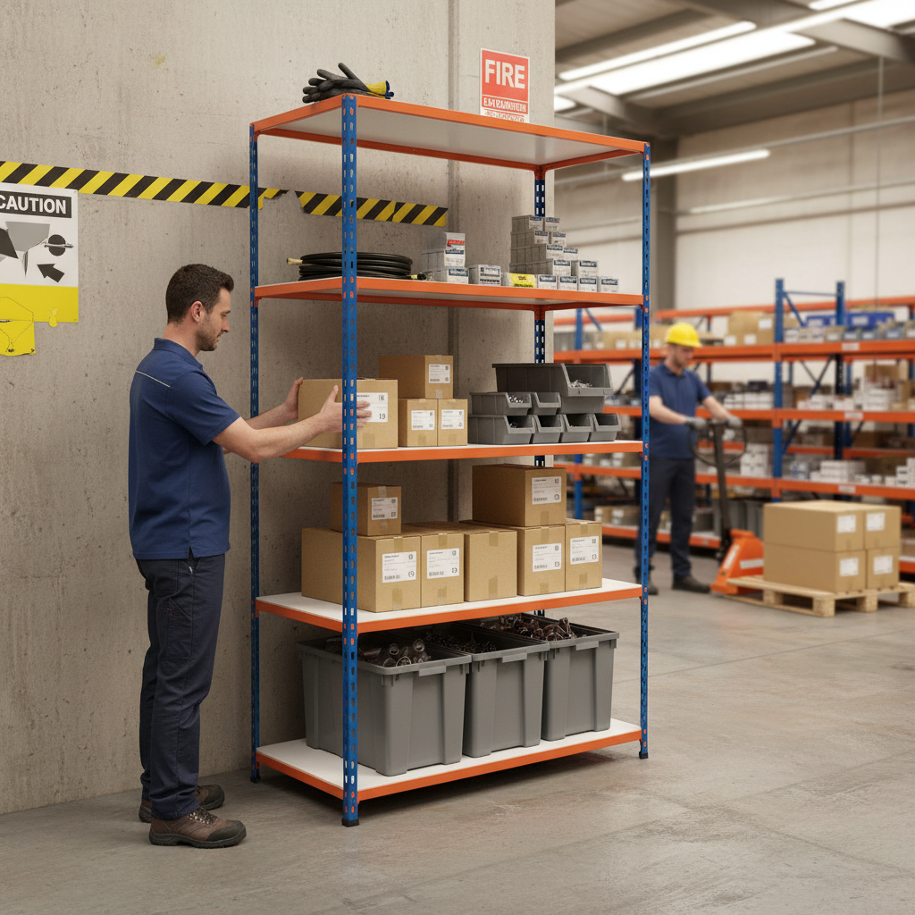 Premium Industrial Shelving - 2440mm High - 340kg Capacity - Melamine - Blue & Orange - Side view