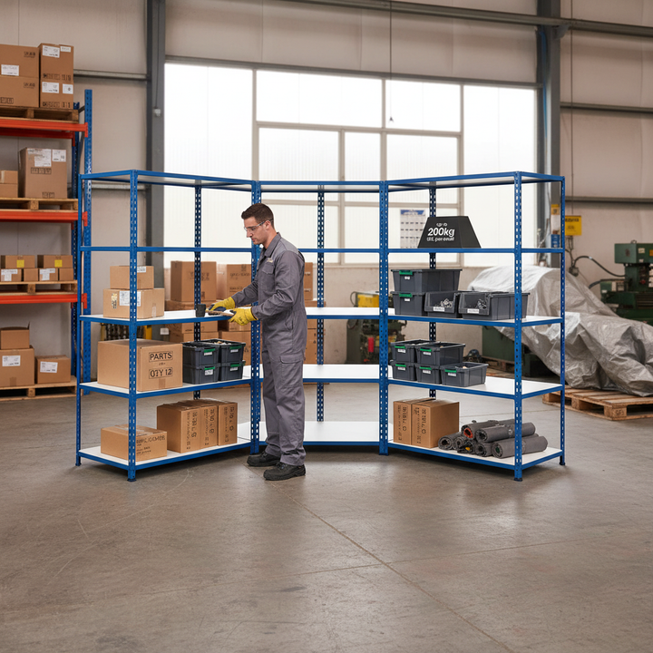 Premium 5x Industrial Shelving - 2440mm High - 200kg Load Capacity - Melamine - Blue Finish - Front view