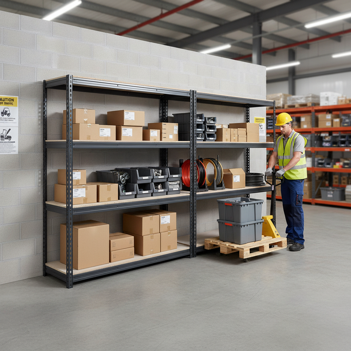 Premium Heavy Duty Industrial Shelving - 2200mm High - 500kg Capacity - Grey - Front view